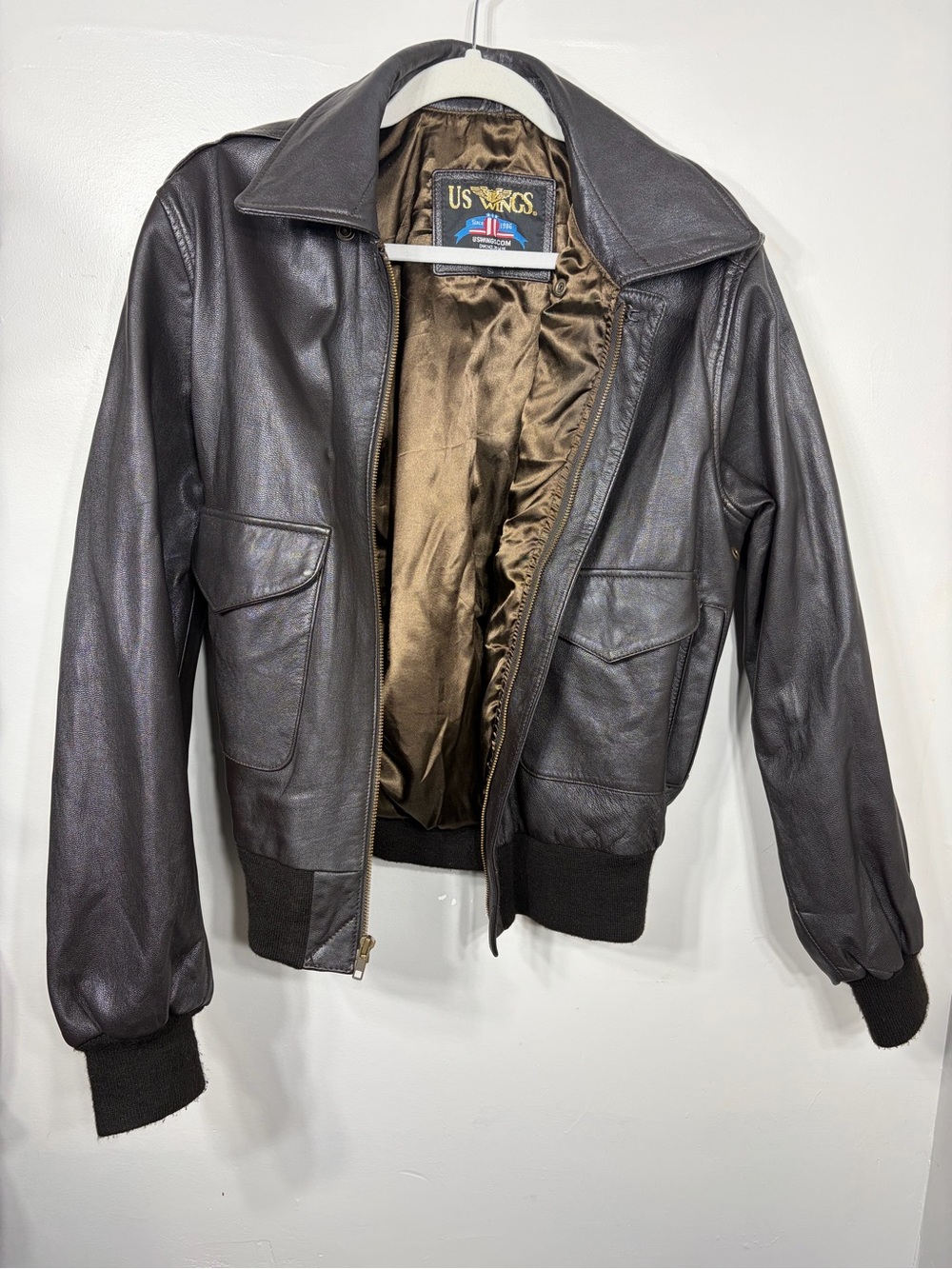 US Wings A-2 Leather Flight Jacket Brown Bomber‎ Military Pilot Made in USA Mens